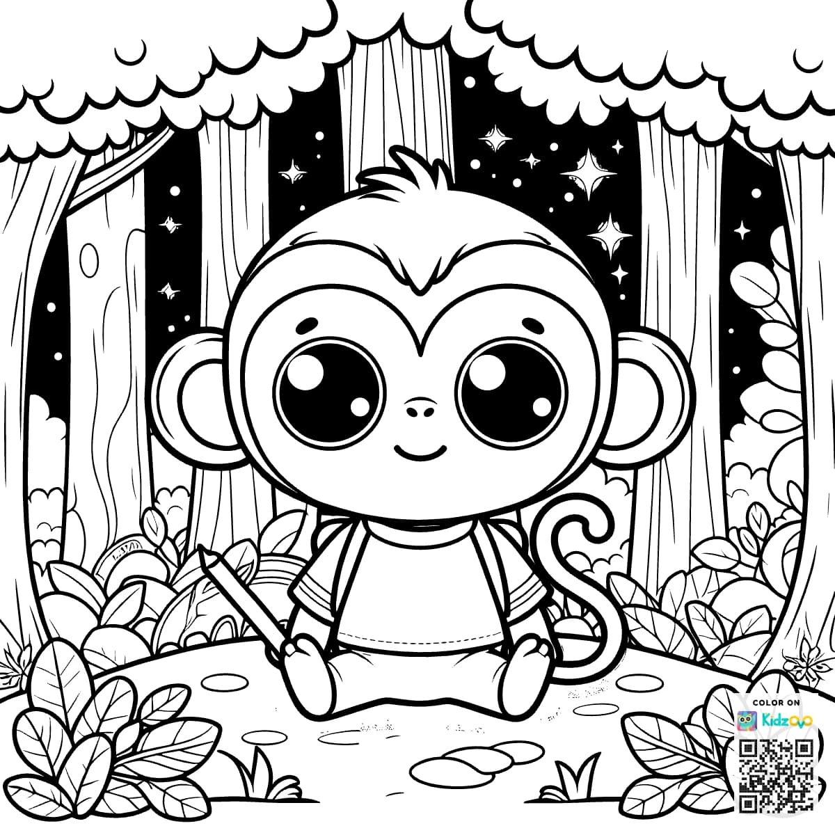 A Cute Monkey in the Magic Forest wearing a T-Shirt