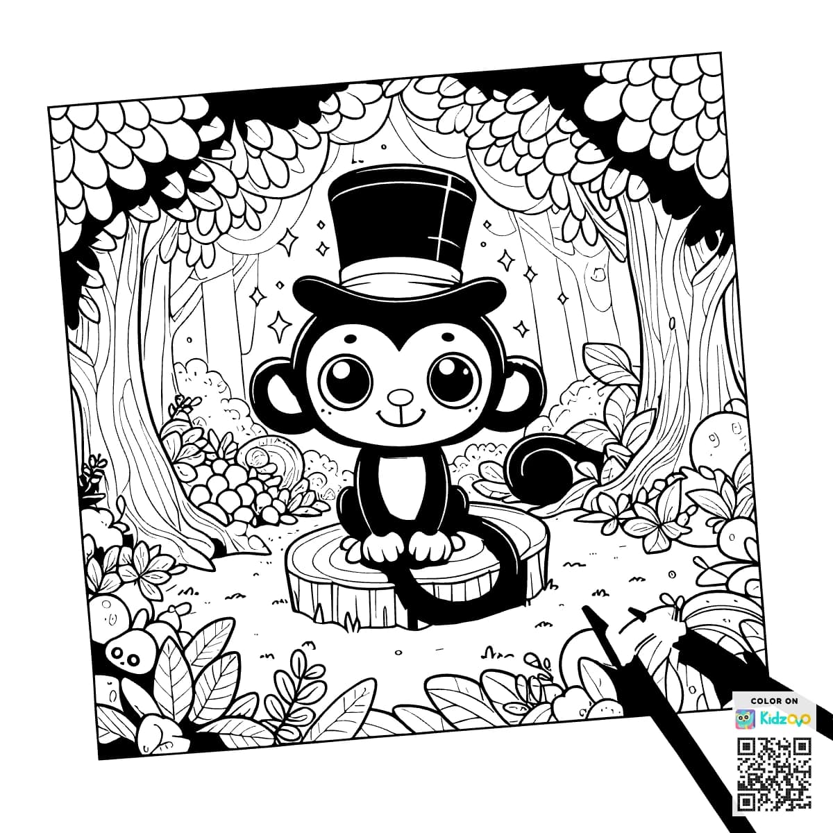 A Cute Monkey in the Magic Forest wearing a Top Hat