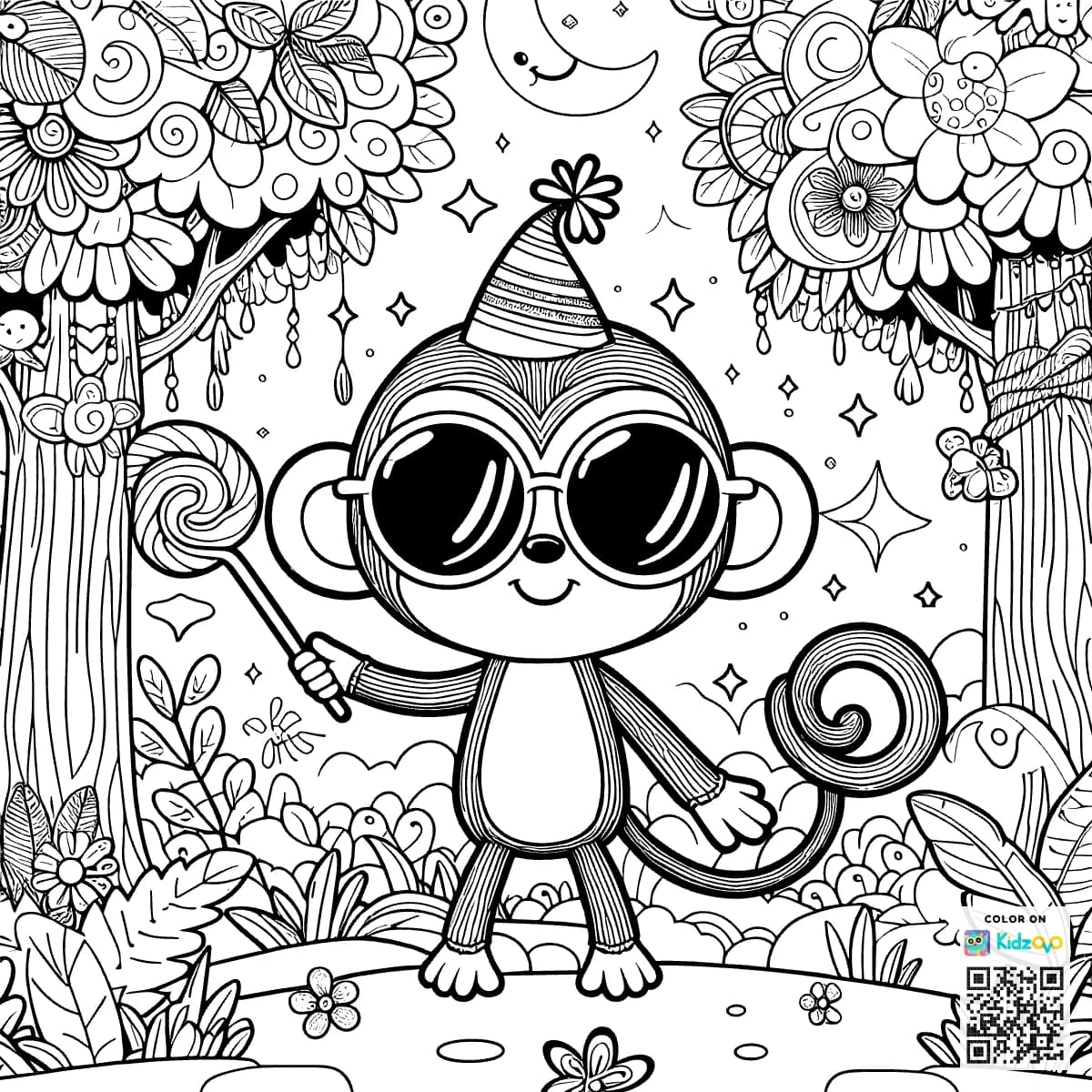 A Cute Monkey in the Magic Forest wearing Sunglasses