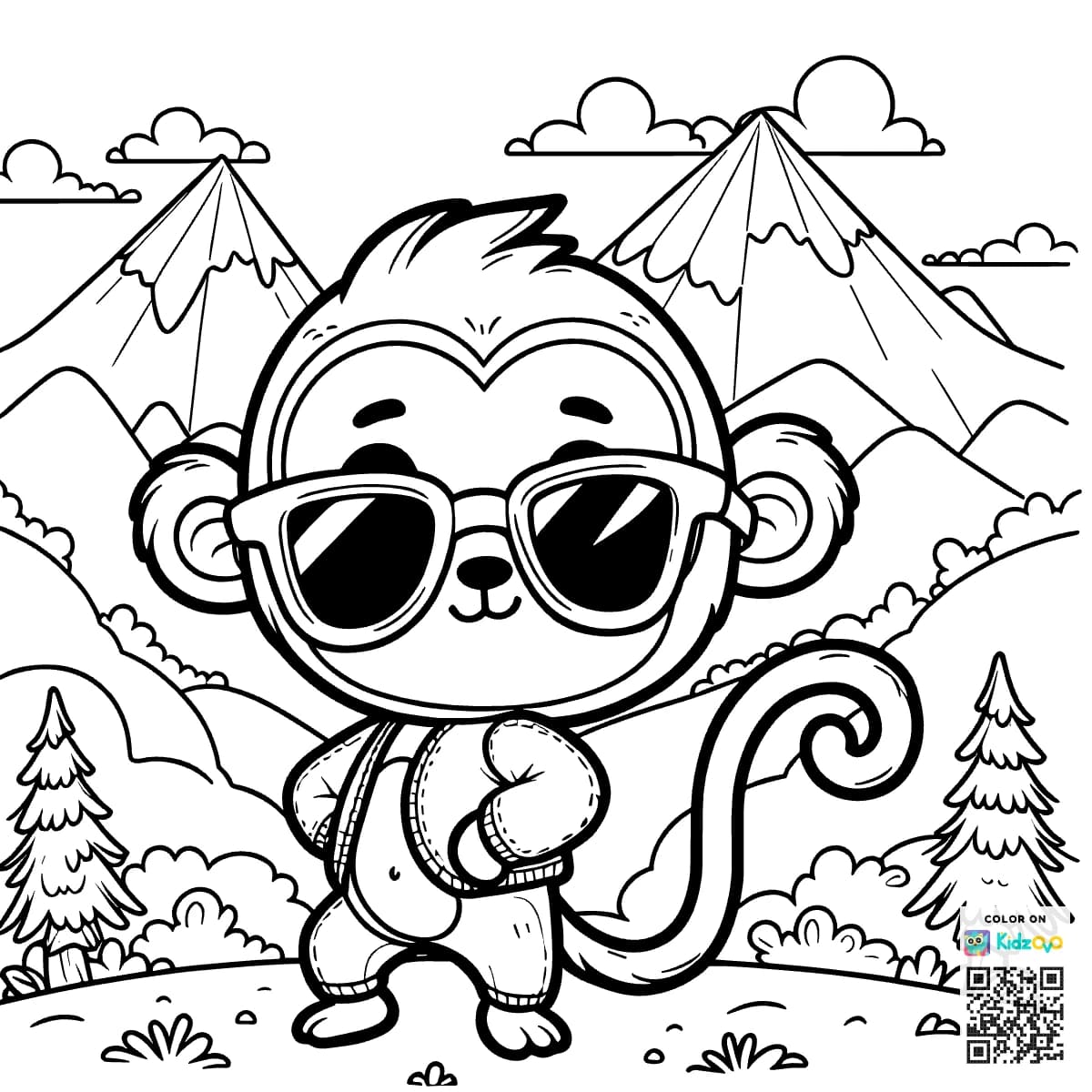 A Cute Monkey in the Mountains wearing a Sunglasses
