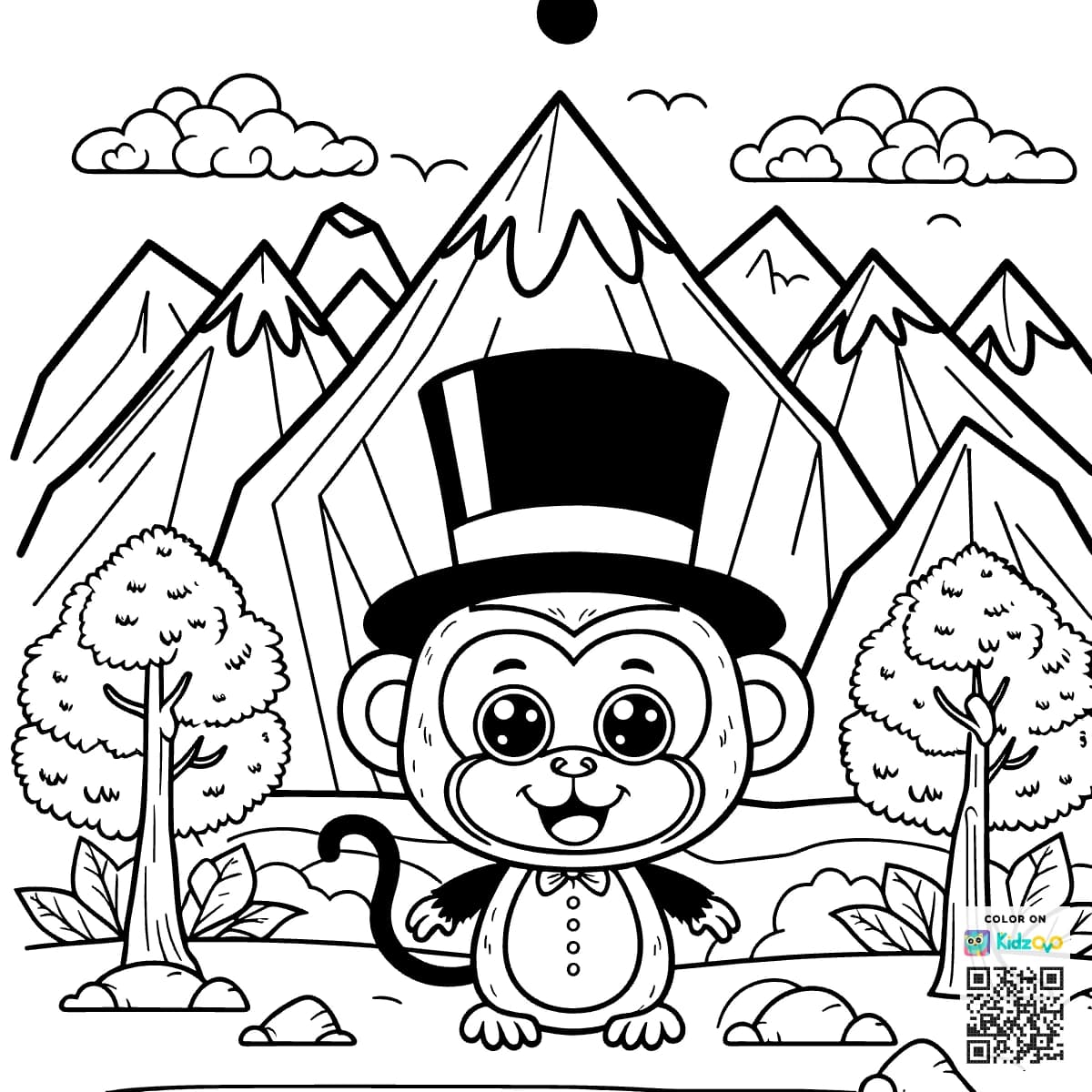 A Cute Monkey in the Mountains wearing a Top Hat