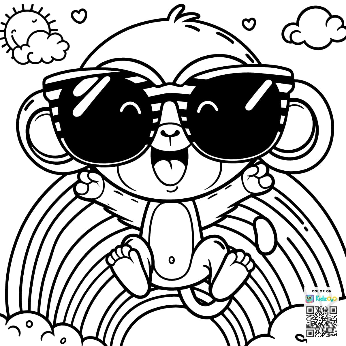 A Cute Monkey on a Rainbow wearing a Sunglasses
