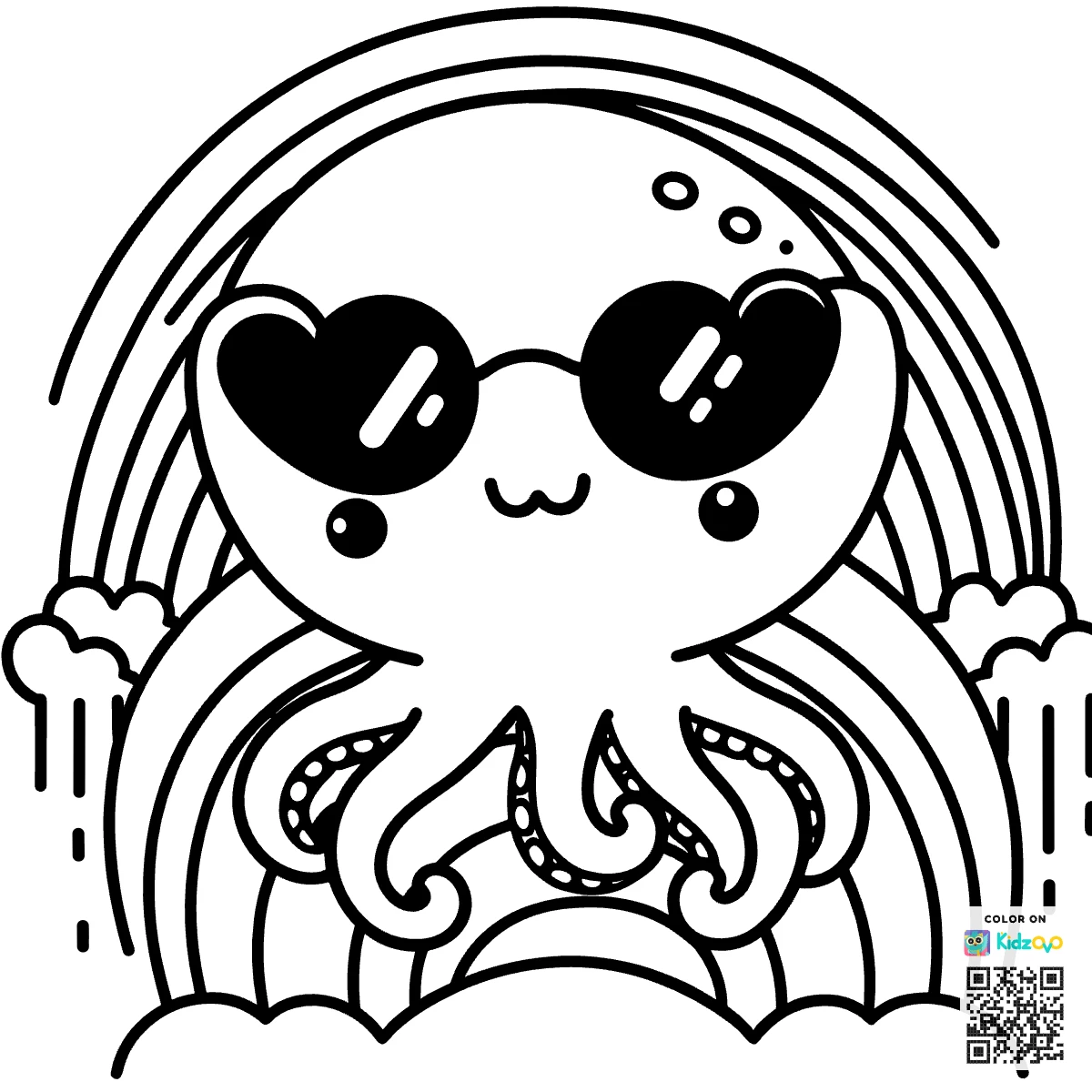 A Cute Octopus on a Rainbow wearing Sunglasses