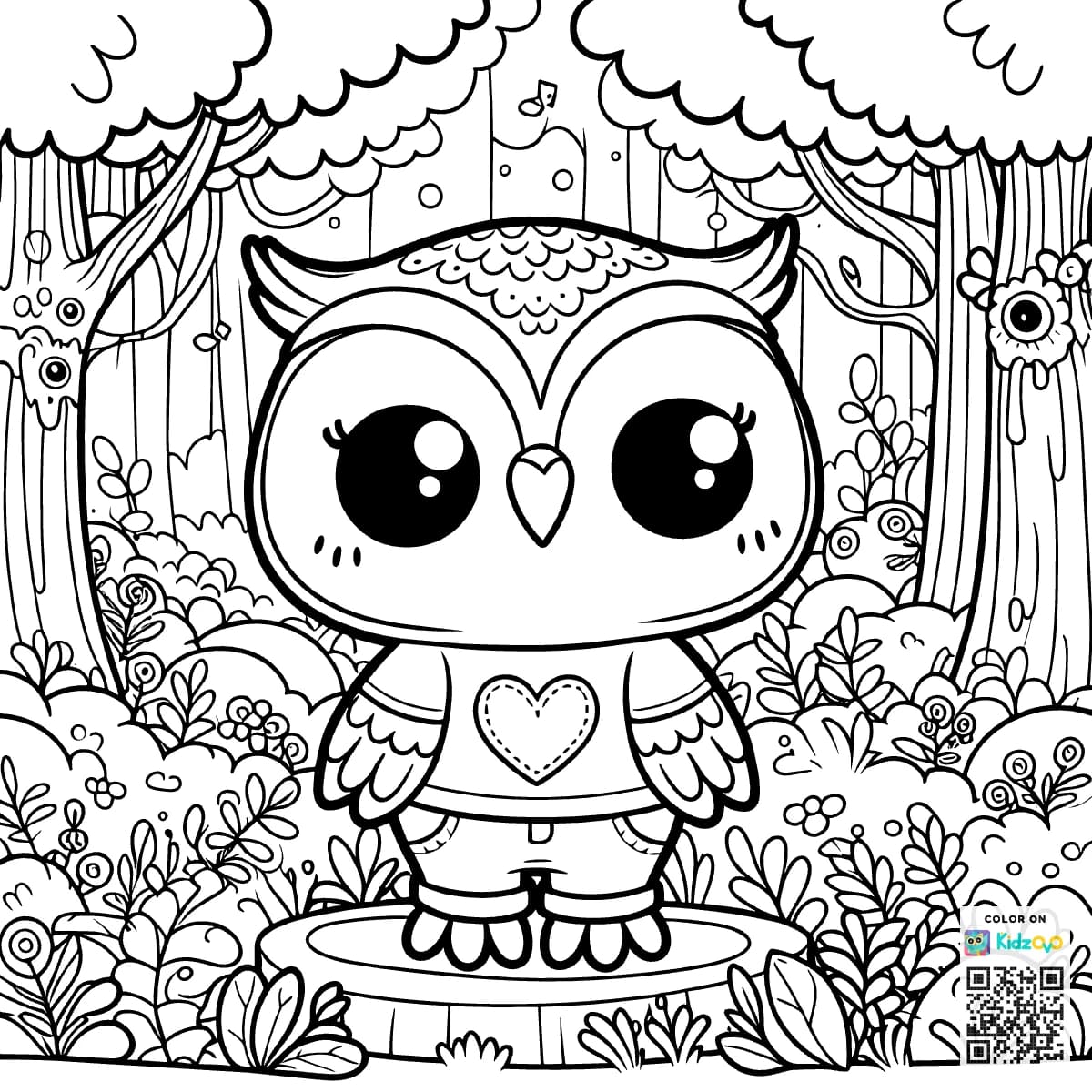 A Cute Owl in the Magic Forest wearing a T-Shirt