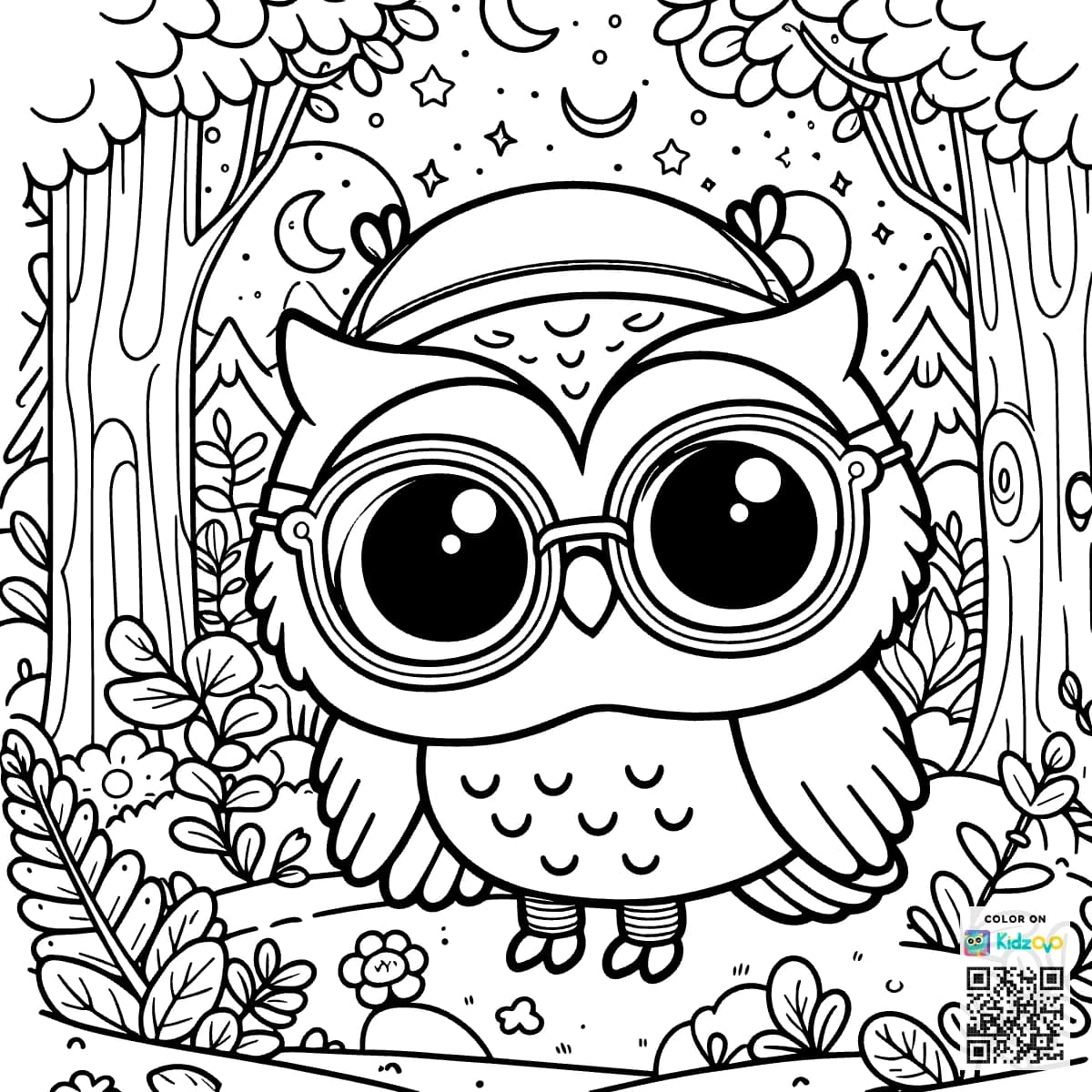 A Cute Owl in the Magic Forest wearing Sunglasses
