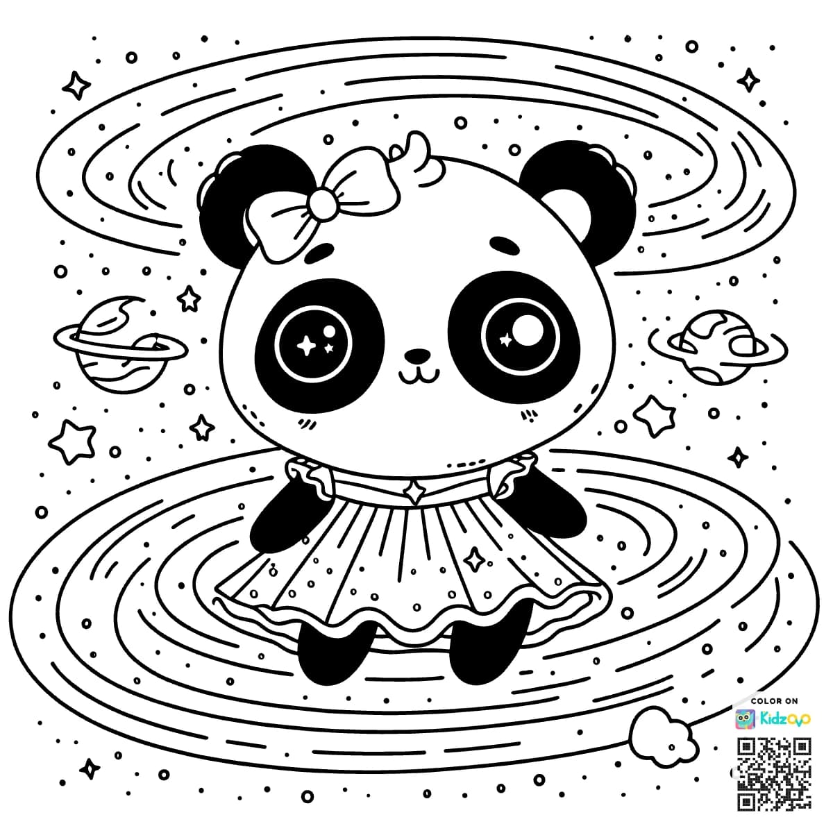 A Cute Panda in Space wearing a beautiful dress