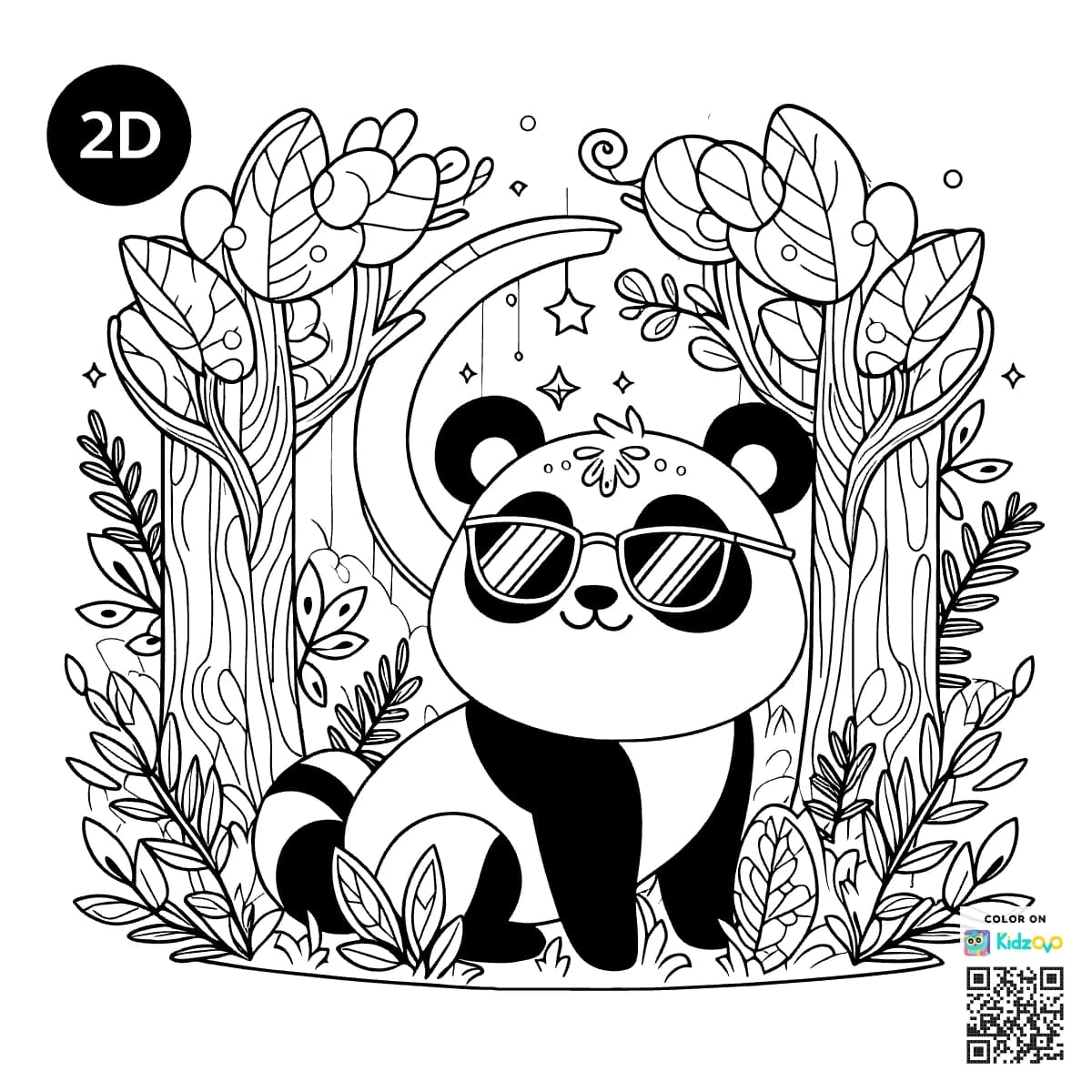 A Cute Panda in the Magic Forest wearing a Sunglasses