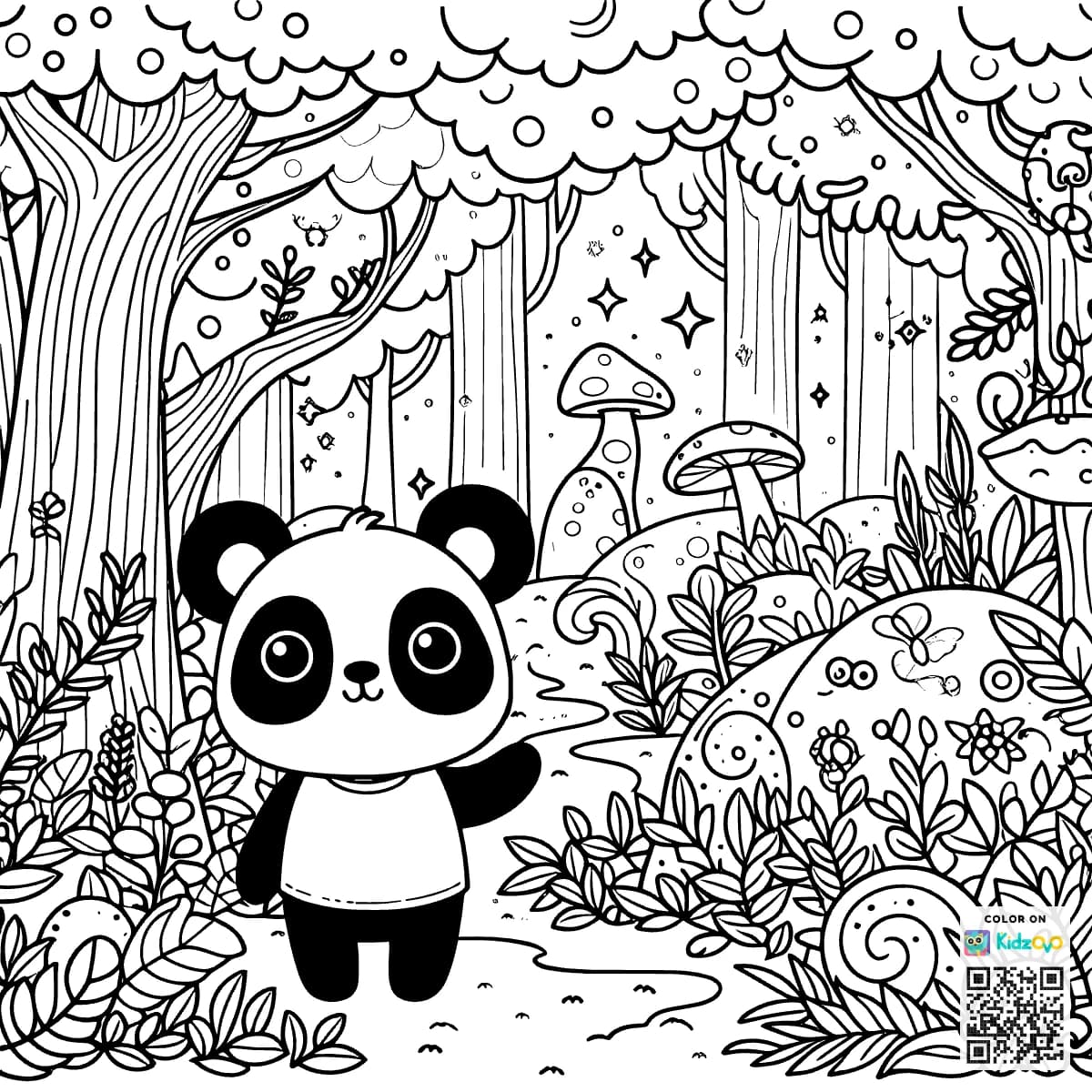 A Cute Panda in the Magic Forest wearing a T-Shirt