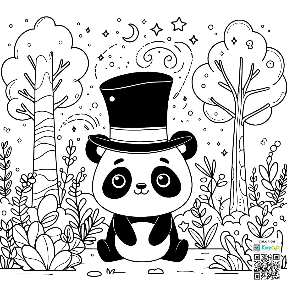 A Cute Panda in the Magic Forest wearing a Top Hat