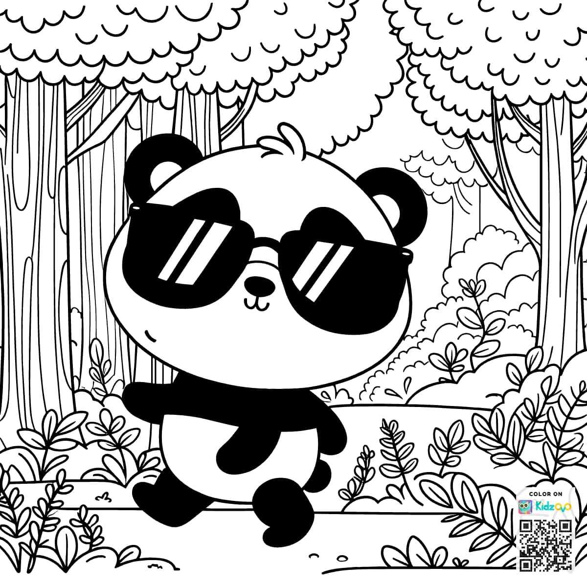 A Cute Panda in the Magic Forest wearing Sunglasses