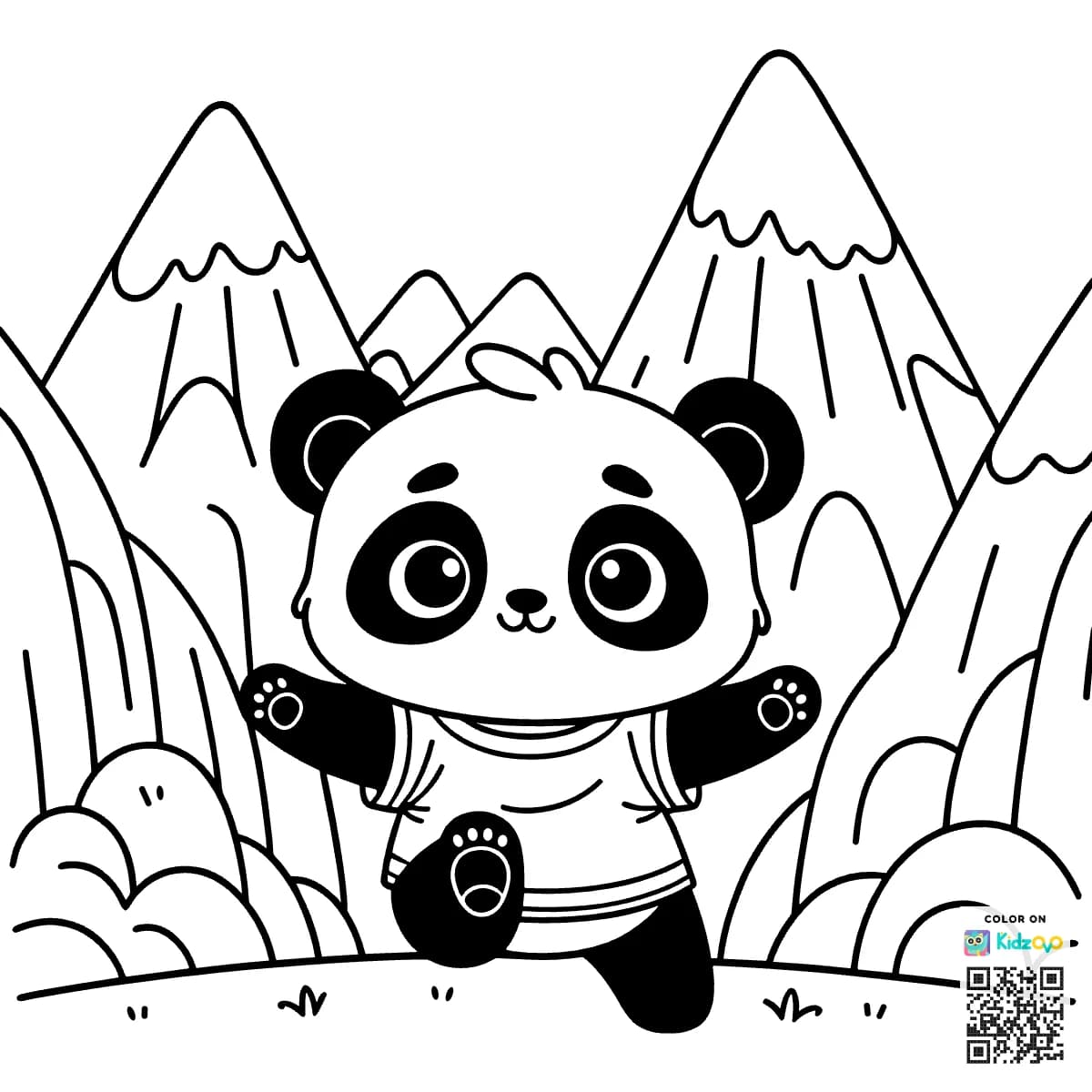 A Cute Panda in the Mountains wearing a T-Shirt