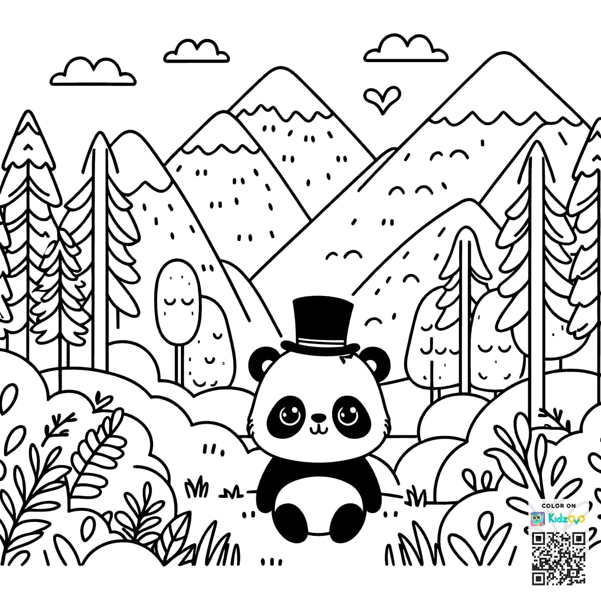 A Cute Panda in the Mountains wearing a Top Hat