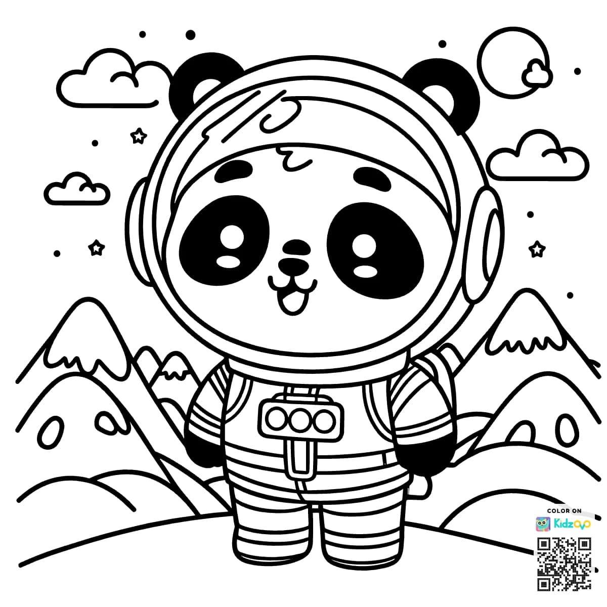 A Cute Panda in the Mountains wearing an astronaut suit