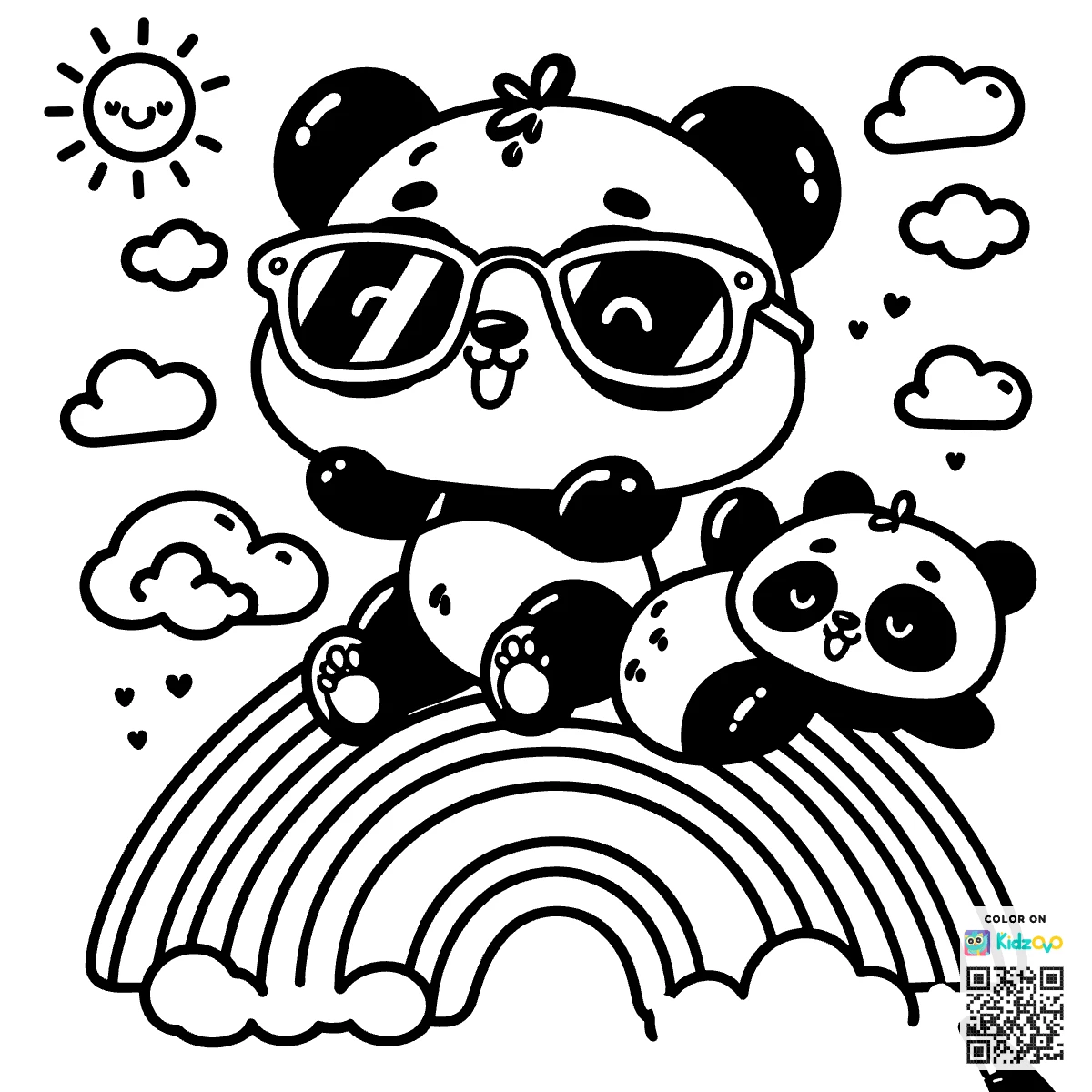 A Cute Panda on a Rainbow wearing a Sunglasses