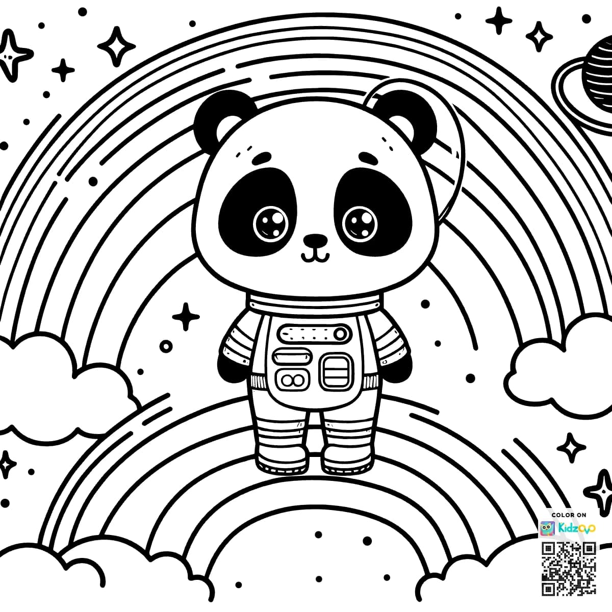 A Cute Panda on a Rainbow wearing an astronaut suit